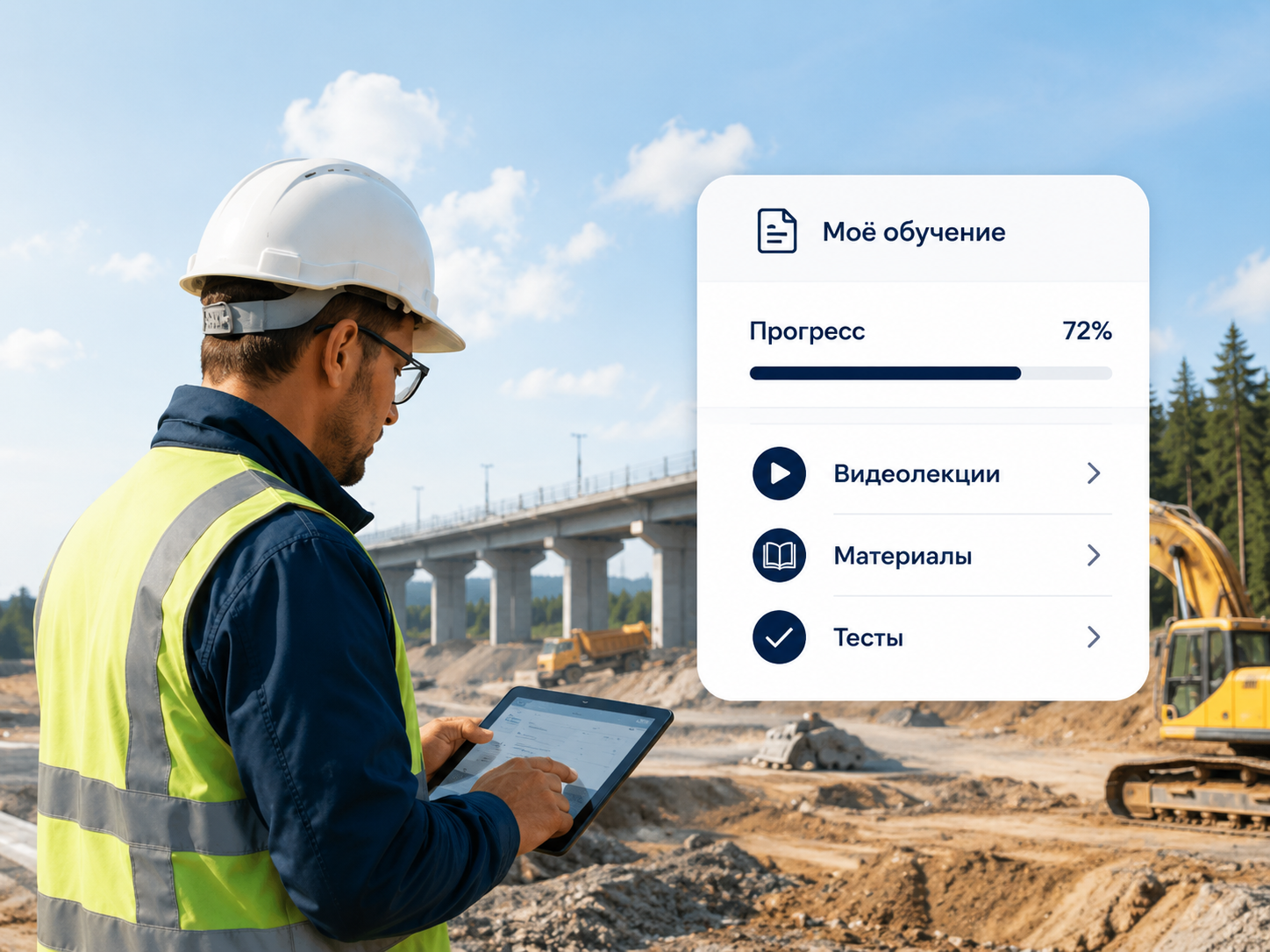Инженер проходит обучение на строительном объекте